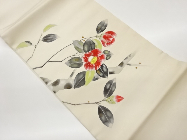 JAPANESE KIMONO / HIRAKI NAGOYA OBI / SHIOZE / KINSAI / CAMELLIA